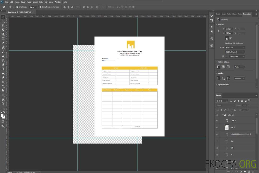 Modèle de facture de construction imprimable template